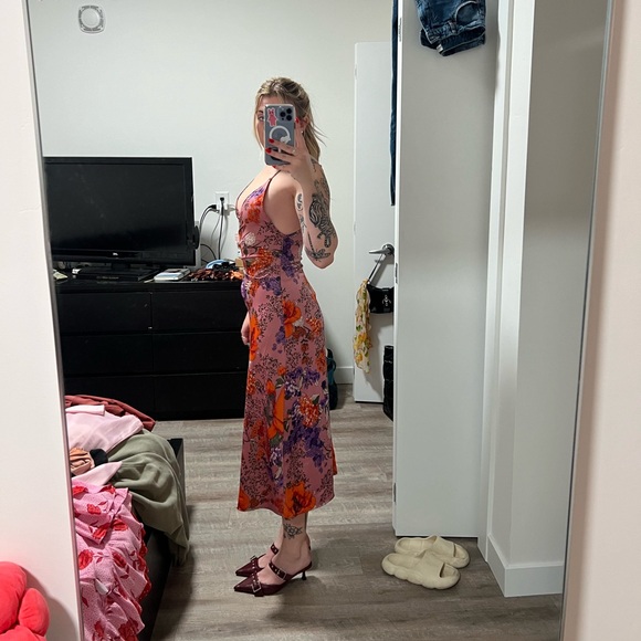 UO Floral Silk Dress with Side Slit - Picture 2 of 4